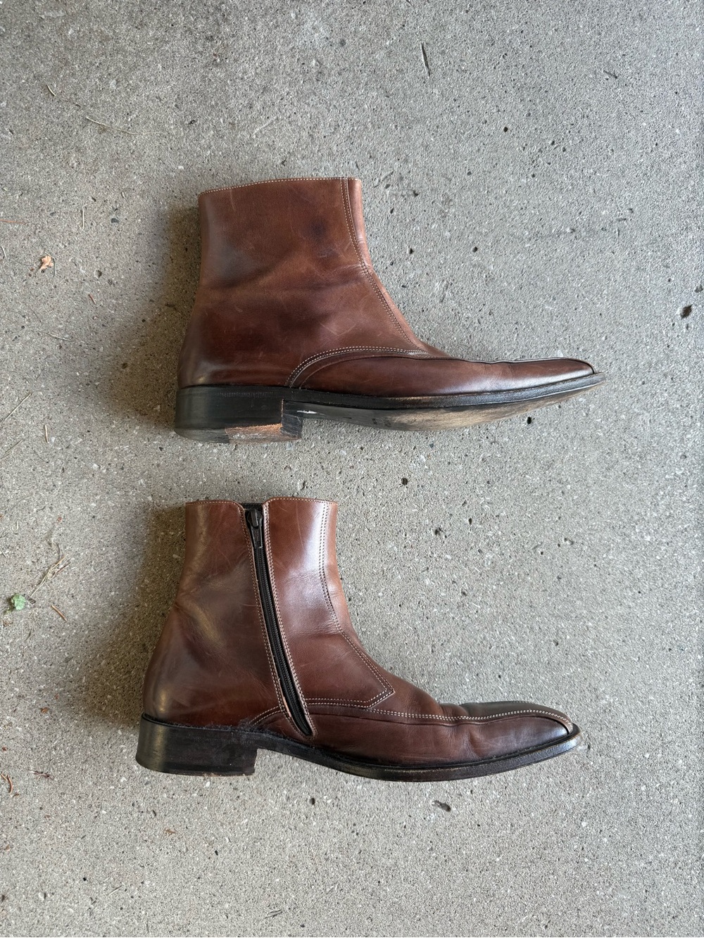 Vaneau Paris Vintage Men's Brown Leather Zip Side Ankle Pointed Toe Boots